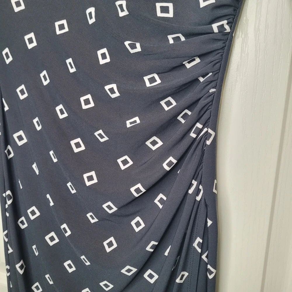 Lauren Ralph Lauren Dress Womens Sz 4 Black Ruched White Diamond Print Faux Wrap